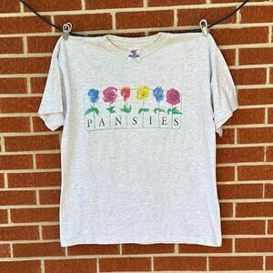 Vintage 90s pansies flower gardening art single stitch shirt